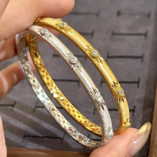 Exquisite Brushed Diamond Wedding Bangles