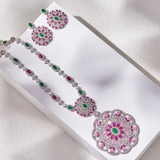 Luxury Saudi Arabia Circular Colourful AAA Zircon Sweater Chain Elegant Women Wedding Party Jewelry Set