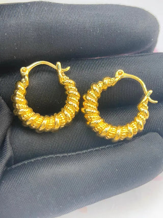 24K Gold Twisted Hoop Earrings for Women