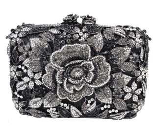 Luxury Designer Rhinestone Flower Clutch Purse