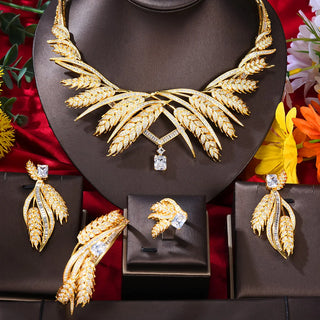 GODKI New Trendy 4PCS Ear of Wheat African Jewelry Set For Women Wedding Party Cubic Zirconia Dubai Bridal Jewelry Indian