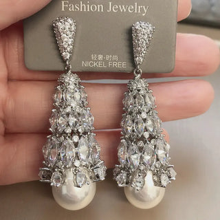 Clear Crystal White Pearl Baroque Earring