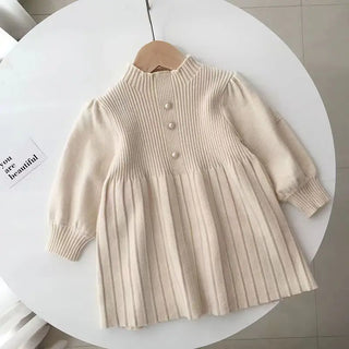 Girls Bubble Sleeve Woolen Dress