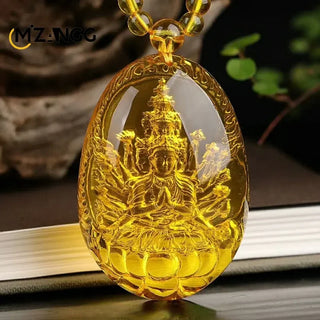 Golden Amber Avalokitesvara Bodhisattva Zodiac Pendant Necklace