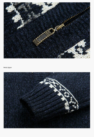 Autumn Winter Sweaters Men's full Zipper Jacquard Slim Fit cardigan Stand Neck sweatercoat Trendy Casual Knitted clothing 5XL