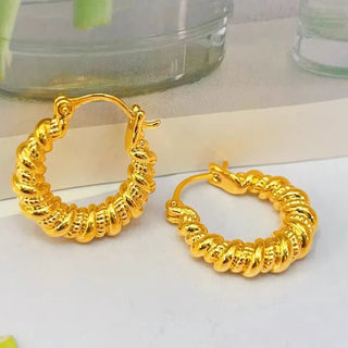24K Gold Twisted Hoop Earrings for Women