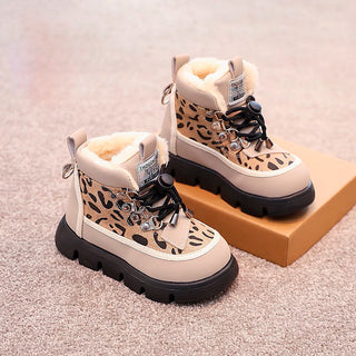 Leopard Fashion Snow Boots For Children Thick Warm Teenager Kid's Plush Boots Trend Fashion Boy's Girl's Warm Ankle Boots
