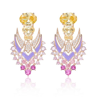 Designer Luxury Party Necklace Earrings Women Lady Inlay AAA Pink Yellow Cubic Zircon Enamel Tassels Pendant Jewelry Sets