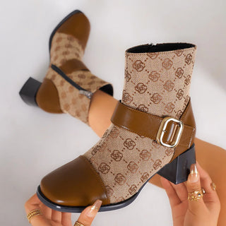 Buckle Strap Chunky Heel Booties