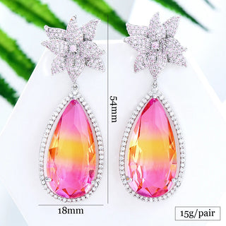 GODKI Trendy Flower Drop Earrings For Women Wedding Cubic Zirconia Dubai Bridal Earrings Costume Jewelry Summer Party