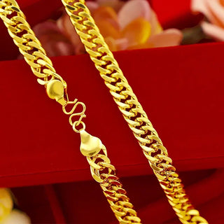 24K Real Gold Flat Chain Necklace for Men and Women