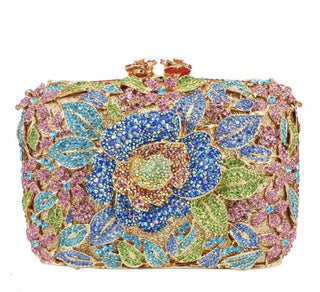 Luxury Designer Rhinestone Flower Clutch Purse