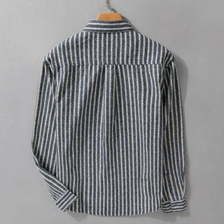 Men Long Sleeve Striped Cardigan Shirt