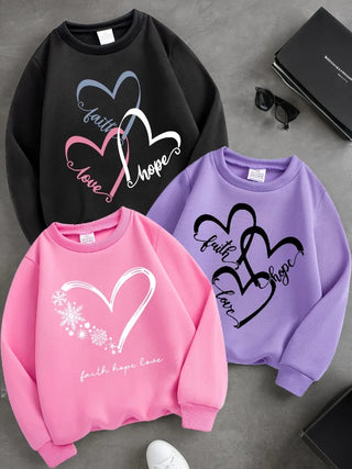 Girls Heart Printed 3-piece Sweatshirts