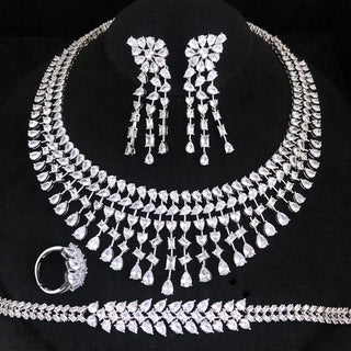 GODKI Trendy 4PCS Luxury Turquoise Statement Jewelry Sets For Women Wedding Cubic Zircon Indian African Dubai Bridal Necklace