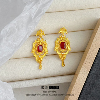 Luxurious Real Gold Garnet Earrings