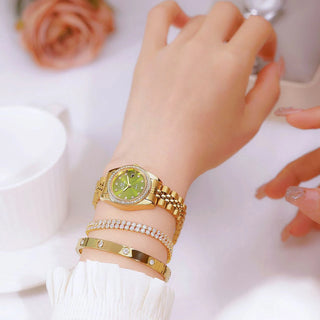 Gold Watch For Women High Quality Luxury Diamond Dial Original Calendar Quartz Watches Steel Strap Women's Wristwatch Gifts 2025