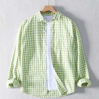 High Quality 100% Men Cotton Plaid Shirt