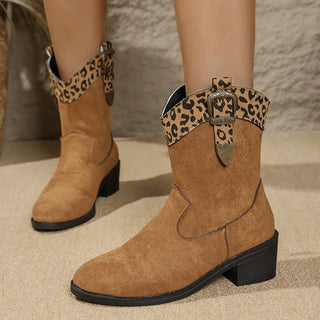 Metal Buckles Leopard Print Booties
