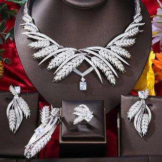 GODKI New Trendy 4PCS Ear of Wheat African Jewelry Set For Women Wedding Party Cubic Zirconia Dubai Bridal Jewelry Indian