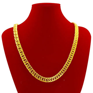 24K Real Gold Flat Chain Necklace for Men and Women