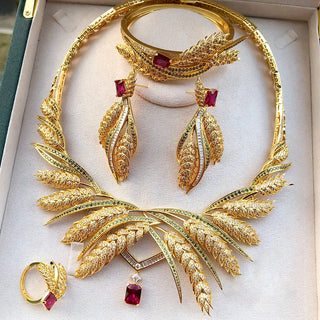 GODKI New Trendy 4PCS Ear of Wheat African Jewelry Set For Women Wedding Party Cubic Zirconia Dubai Bridal Jewelry Indian