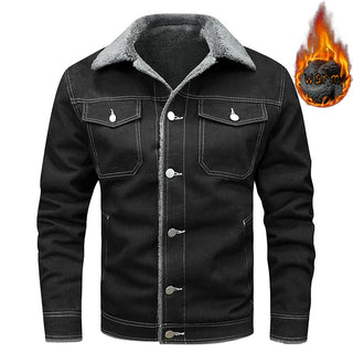 Men's denim jacket - wool warm inner cotton jacket for autumn and winter - casual outdoor plus size work jacket - can be50-100kg