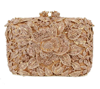 Luxury Designer Rhinestone Flower Clutch Purse