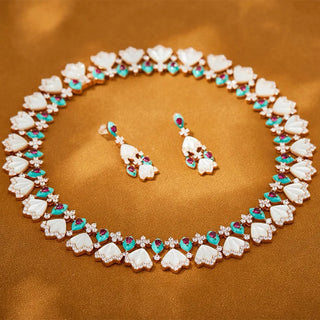 Luxury Maple Leaf Jewelry Set  White Mother of Pearl Necklace Earrings Bracelet Elegant Nature-Inspired Gift for Women jewellery