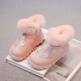 Faux Fur Winter Boots For Girls Trend Fashion Glitter Kid's Snow Boots Thick Warm Plush Warm Children's Cotton Shoes Velvet Shoe