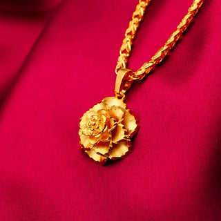 24K Gold 3D Floral Pendant Necklace for Women