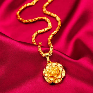 24K Gold 3D Floral Pendant Necklace for Women