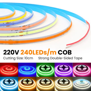 Led Strip COB 220V High Brightness 5m 10m 20m 50m Flexible Light Tape with IC Rectifier 230V 240V AC 240LED/m Linear Lighting