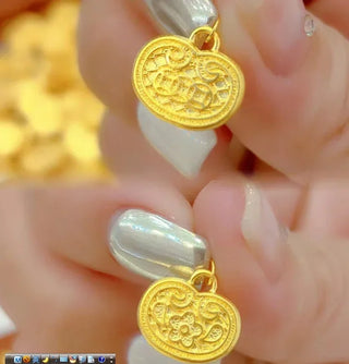 24K Pure Gold Floral Coin Pendant Necklace