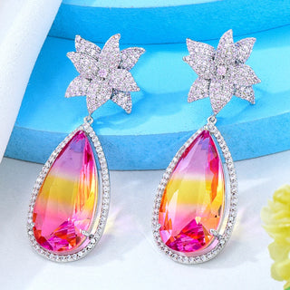 GODKI Trendy Flower Drop Earrings For Women Wedding Cubic Zirconia Dubai Bridal Earrings Costume Jewelry Summer Party