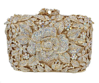 Luxury Designer Rhinestone Flower Clutch Purse
