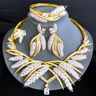 GODKI New Trendy 4PCS Ear of Wheat African Jewelry Set For Women Wedding Party Cubic Zirconia Dubai Bridal Jewelry Indian