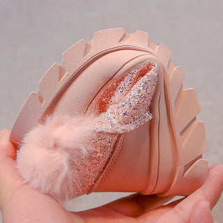 Faux Fur Winter Boots For Girls Trend Fashion Glitter Kid's Snow Boots Thick Warm Plush Warm Children's Cotton Shoes Velvet Shoe