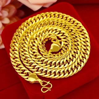 24K Real Gold Flat Chain Necklace for Men and Women
