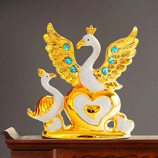 Gold Swan Porcelain Figurines Decorations