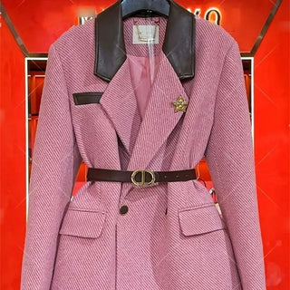 Autumn New Fashion Patchwork Blazer Coats Women Long Sleeve Double-Breasted Wool Suit Jacket Elegant Office Lady Chaquetas 089P