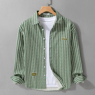 Men Long Sleeve Striped Cardigan Shirt