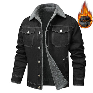 Men's denim jacket - wool warm inner cotton jacket for autumn and winter - casual outdoor plus size work jacket - can be50-100kg