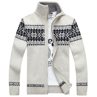 Autumn Winter Sweaters Men's full Zipper Jacquard Slim Fit cardigan Stand Neck sweatercoat Trendy Casual Knitted clothing 5XL