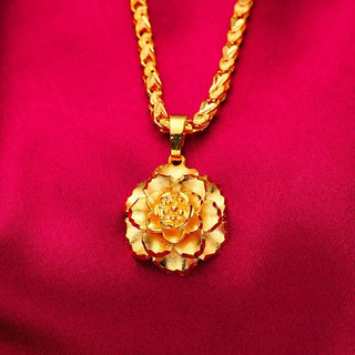 24K Gold 3D Floral Pendant Necklace for Women