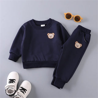 Long sleeved Bear Embroidered Hoodie Set
