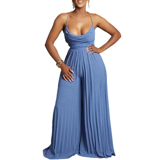 Women's Chain On Neck Pleated Wide-leg Jumpsuit