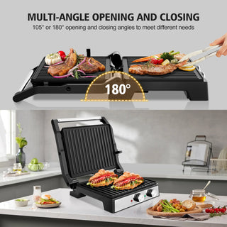Panini Grill Press,Sandwich Maker Press,Contact Grill, 1600W Non-Stick Grill, 60-Minute Timer, 180 Degrees Opening
