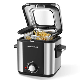 Electric Deep Fryer, 1.5 L/1.6 QT Small Deep Fryer with Basket for Home Use, Cool Touch Sides Easy to Clean, Nonstick Basket