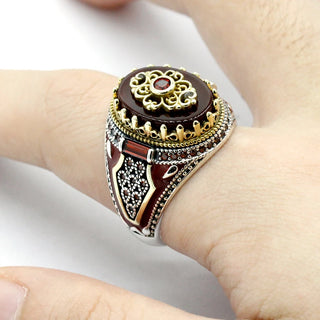 Men Luxury Natural Agate Stone Ring